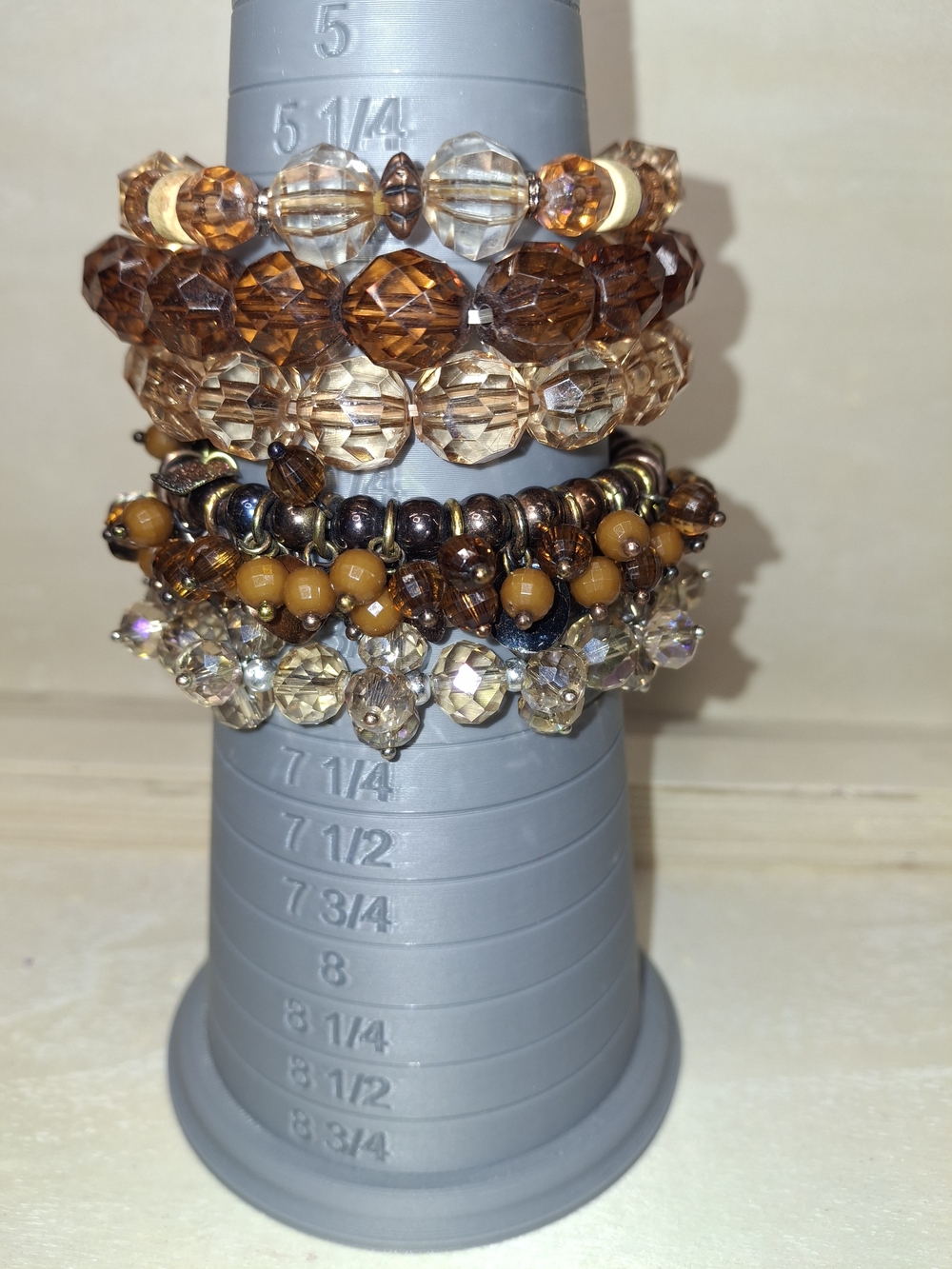 Crystal and Bead Stackable Bracelet Bundle - Brown and Gold